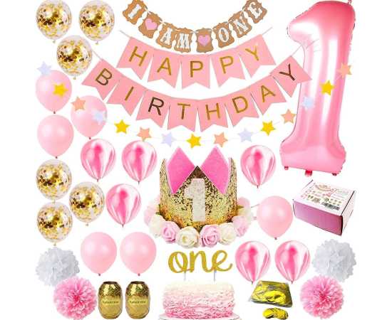 Happy Birthday Banner Set In Black And Pink
