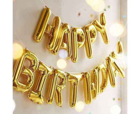 Happy Birthday Golden & Black Decoration Set With Combo Of Fairy Light