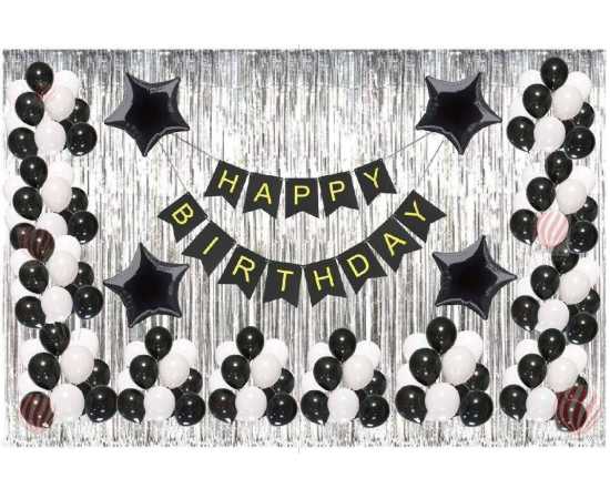 Happy Birthday Home Decor White And Black Theme Balloons Set