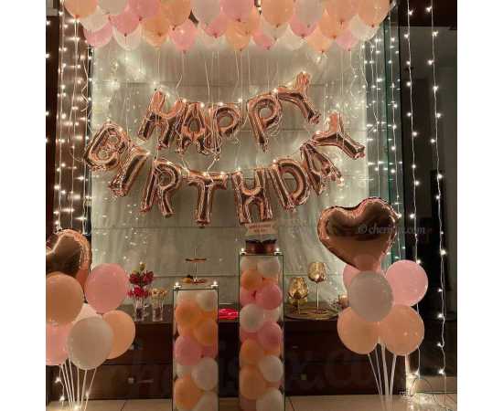 Beautiful Theme Of Happy Birthday Rose Gold Foil With Combo Of '30' Pcs Balloons