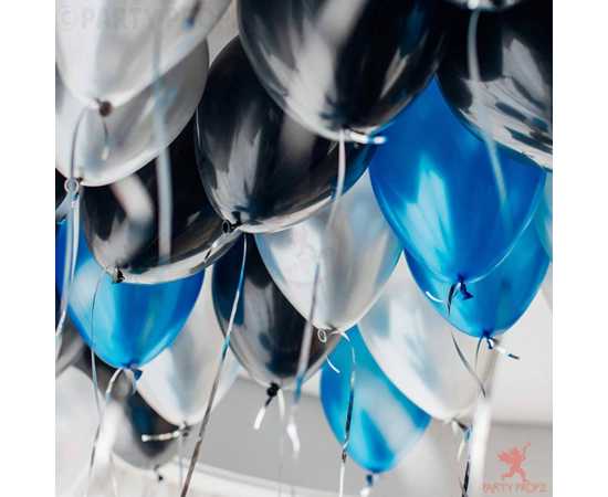 Silver & Blue Happy Birthday Foil Balloon Set For Birthday Party