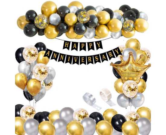 Black And Gold Party Decorations Confetti Balloons Set