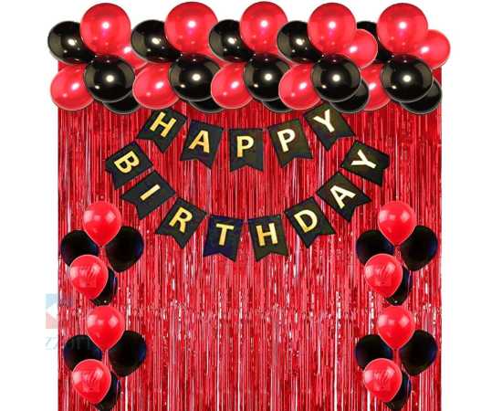 Red & Black Theme Happy Birthday Party Decoration Balloons Set