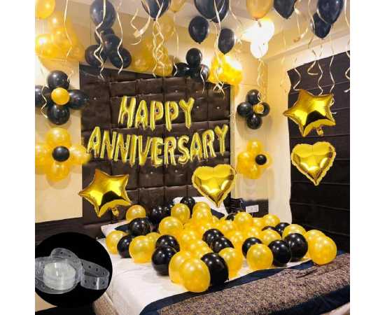 Yellow And Black Happy Anniversary Theme Balloons Set