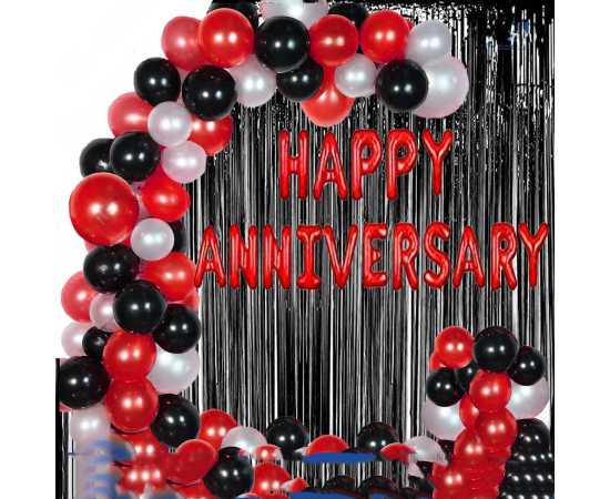 Red And Black Happy Anniversary Theme Balloons Set