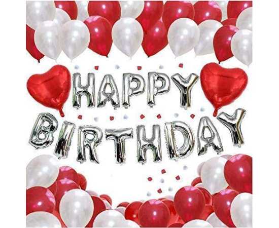 White & Red Happy Birthday Balloons Decoration Kit