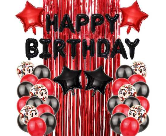 Black And Red Happy Birthday Theme Balloons Set