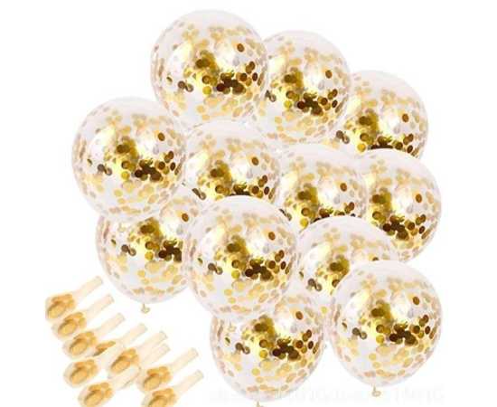 Black And Gold Party Decorations Confetti Balloons Set