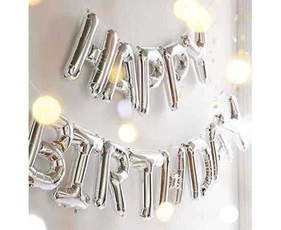 Silver Happy Birthday Foil Balloon Set For Home Decorations
