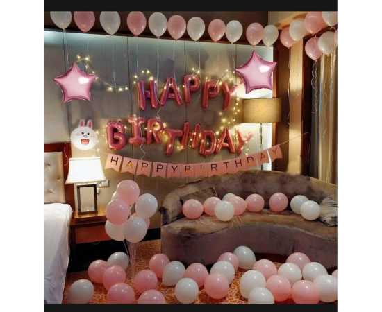 Pink Theme Birthday Decoration Balloons & Fairy Light Set