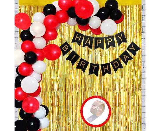 Happy Birthday Balloons Set Black - Pack of 30 Piece