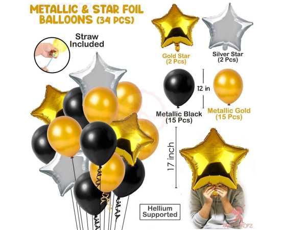Golden Happy Birthday Foil Balloon Set For Birthday Party