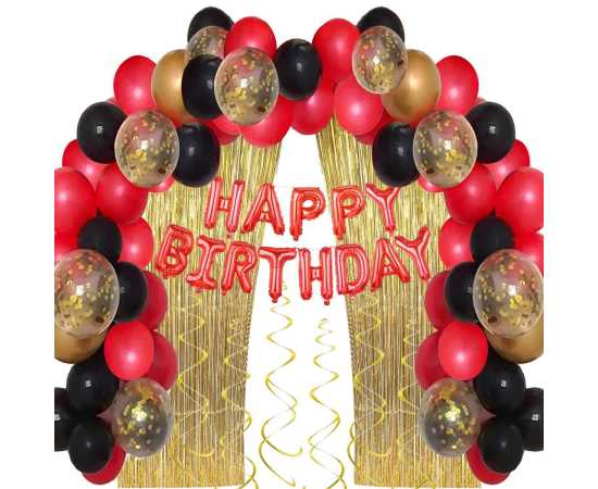 Red And Black Happy Birthday Decor Theme Balloons Set