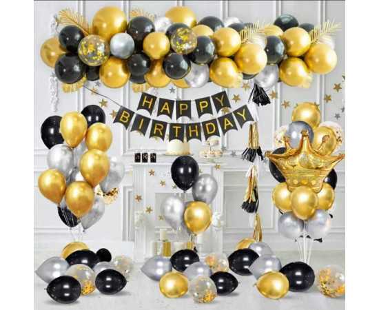Happy Birthday Golden & Black Complete Theme Balloons Set