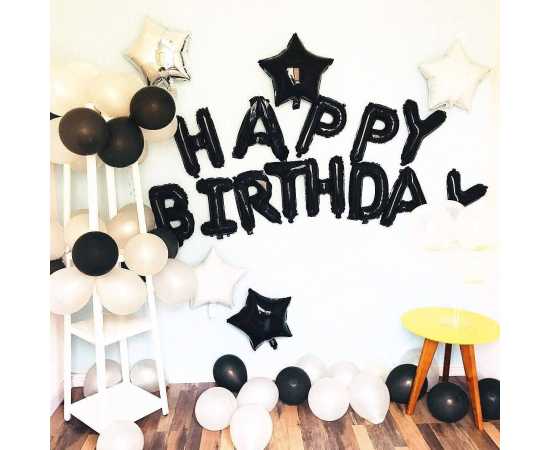 Black Happy Birthday Banner Balloons Set