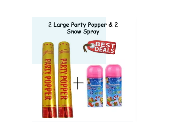 Pack Of 2 Party Poppers & 2 Snow Sprays For Birthday Parties