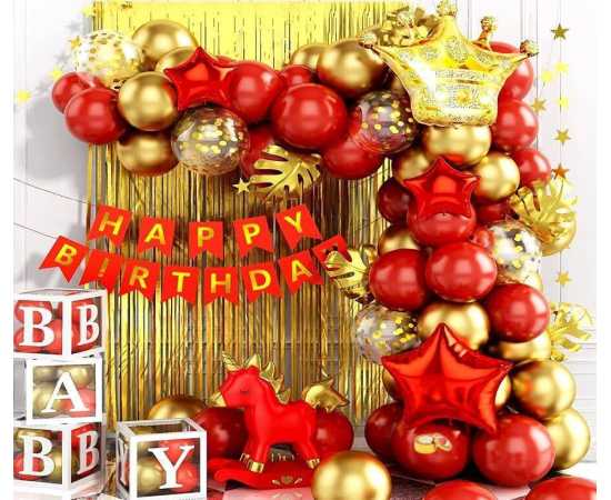 Red & Golden Happy Birthday Home Decor Theme Balloons Set