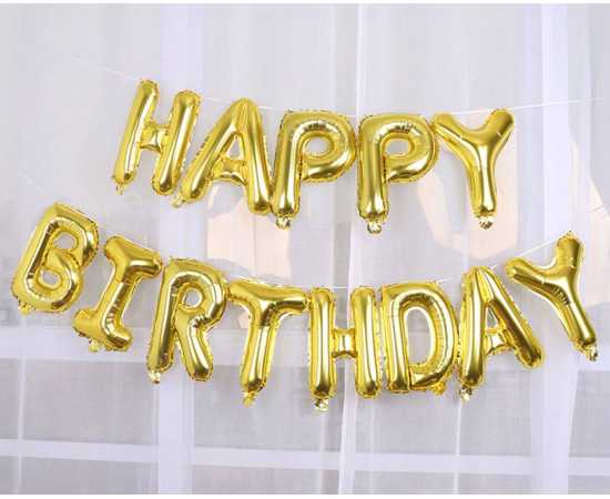 Crown Gold  & Black Happy Birthday Foil Balloons Set