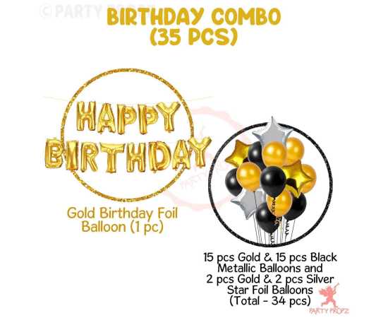 Golden Happy Birthday Foil Balloon Set For Birthday Party