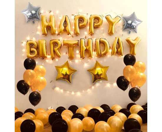 Golden Happy Birthday Foil Balloon Set For Birthday Party