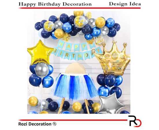Golden And Blue Happy Birthday Decorations Set