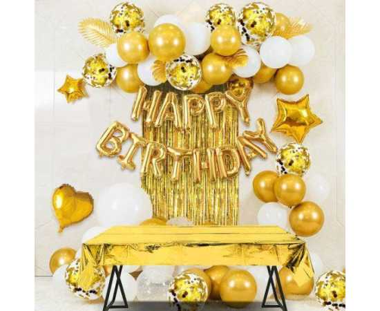 Golden And White Happy Birthday Theme Confetti Balloons Set