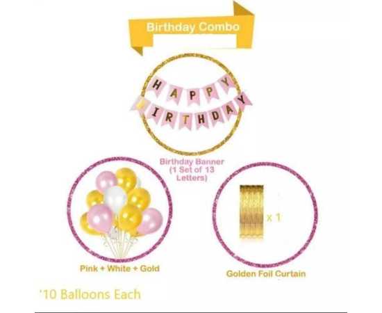 Happy Birthday Pink & Golden Theme Decoration Balloons Set