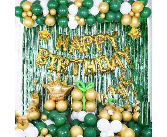 Lovely Green And Golden Birthday Party Theme Balloons Set