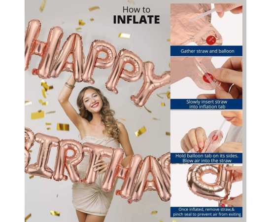 Charming Rose Gold Happy Birthday Theme Balloons Set For Party