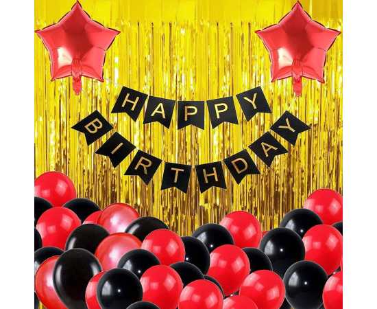 Happy Birthday Theme Decoration Card & Foil Curtain Balloons Set