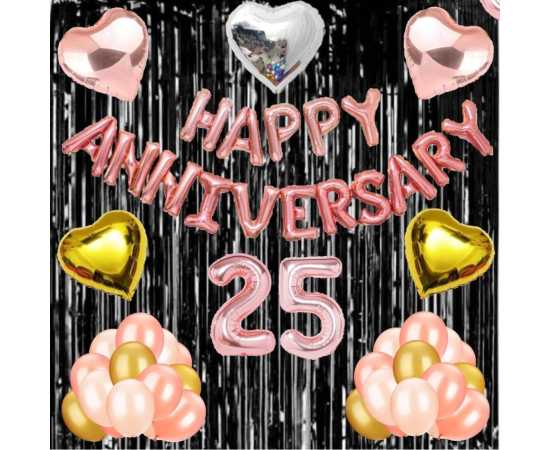 Black And Rose Gold Happy Anniversary Theme Balloons Set