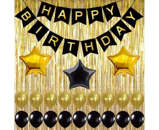 Happy Birthday Banner Set In Black Theme