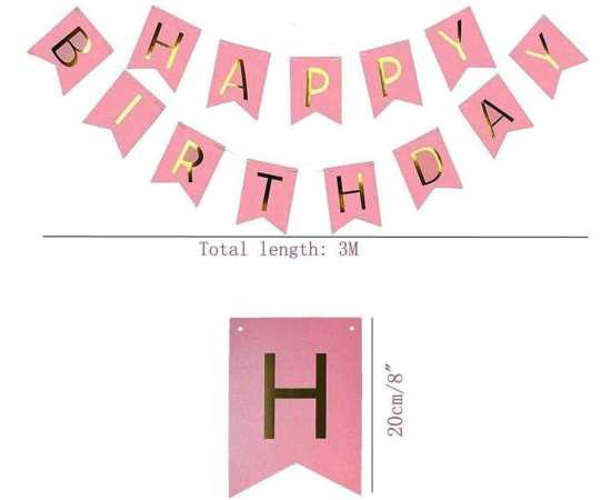 Graceful Pink Theme Of Happy Birthday Card/Banner & Balloons Set