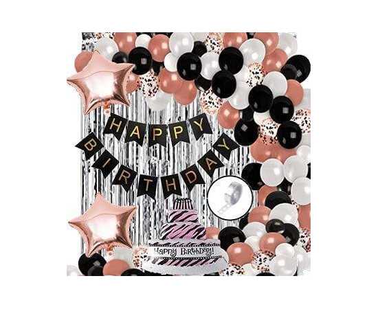 Rose Gold/Black & White Happy Birthday Decoration Combo Balloons Set