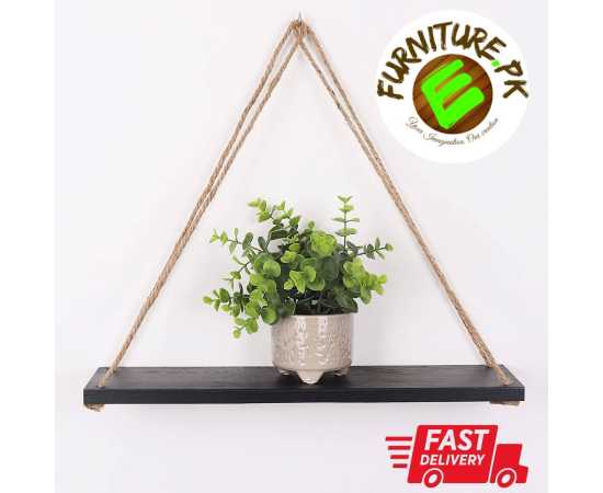 Wall Mount Rope Hanging Black Floating Rack Shelves