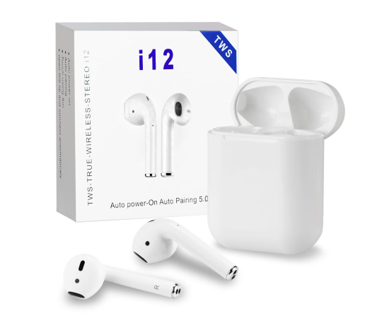 i12 TWS Touch Sensor Wireless Bluetooth White Earbuds