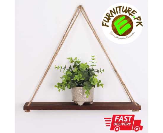 Wall Mount Rope Hanging Dark Brown Floating Rack Shelves