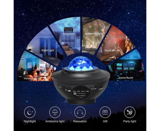 Big Bowl Galaxy Projector Night Light Table Lamp Music Starry