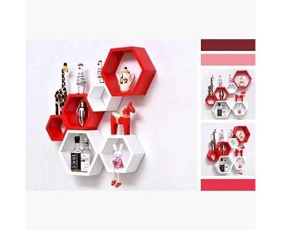 Awesome Deco Painted Wooden Hexagon Wall Shelf For Living Room (Set Of 6)