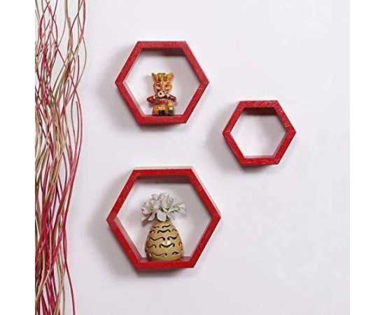 Awesome High Quality Deco Painted Wooden Hexagon Wall Shelf (Set Of 3)