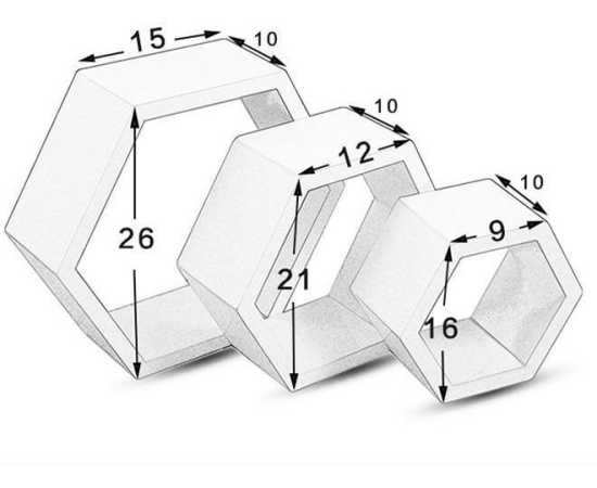 Awesome Deco Painted Wooden Hexagon Wall Shelf For Living Room (Set Of 6)