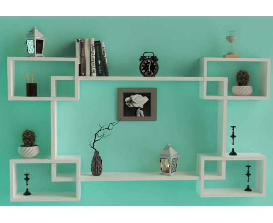Fetching Deco Painted Wooden Intersecting Floating Wall Mount Shelf