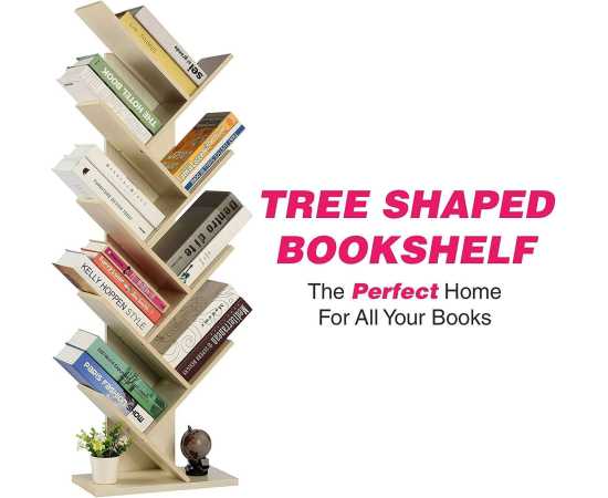 9-Shelf Diy Tree Shaped Floor Standing Bookcase, Storage Rack