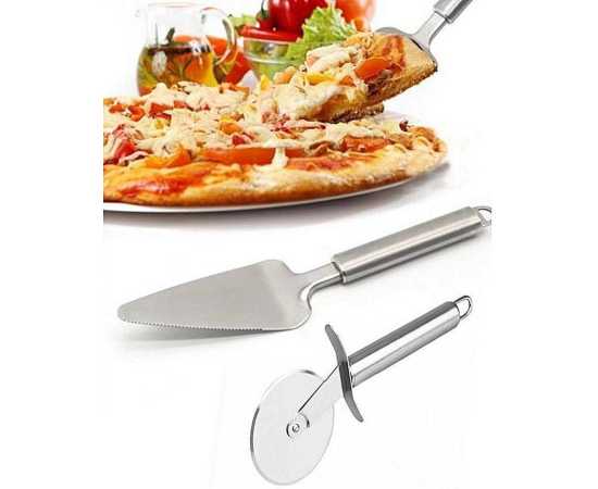 Silver Stainless Steel Pie Pizza Server & Cutter Wheel - Pack Of 2