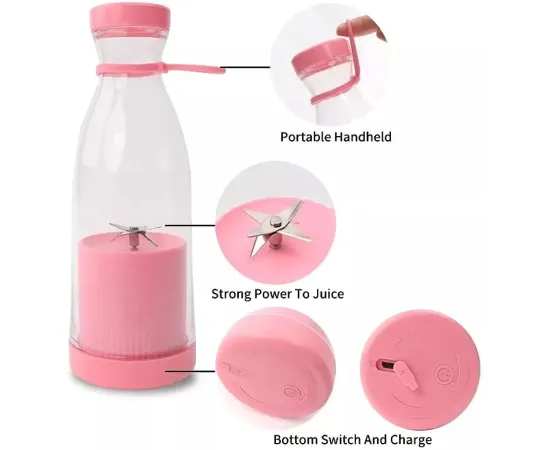 Electric Mini USB Blender Portable Juicer Cup with Handle, 350mL - (PINK)
