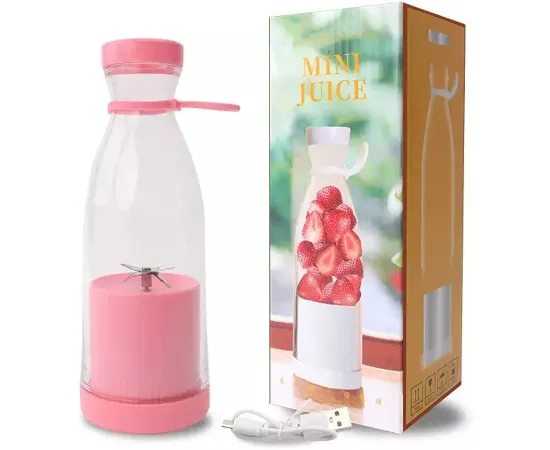 Electric Mini USB Blender Portable Juicer Cup with Handle, 350mL - (PINK)