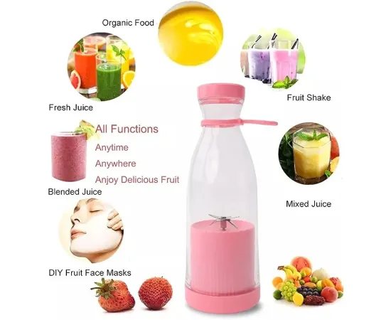 Electric Mini USB Blender Portable Juicer Cup with Handle, 350mL - (PINK)