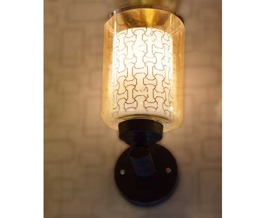 Wall Light Black Steel Base Double Round Glass Warm - Golden Chrome Border