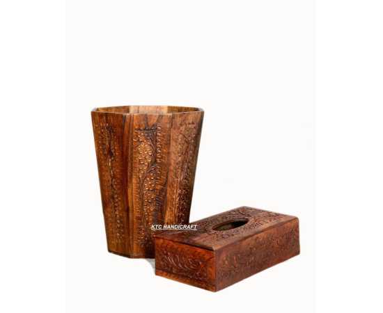 wooden dustbin & tissue box