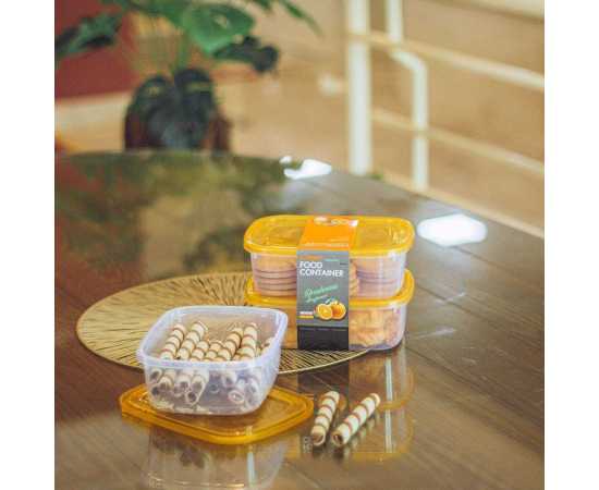 Pack Of 3 - Gold Plastic Food Container Medium Size (1000Ml Each)